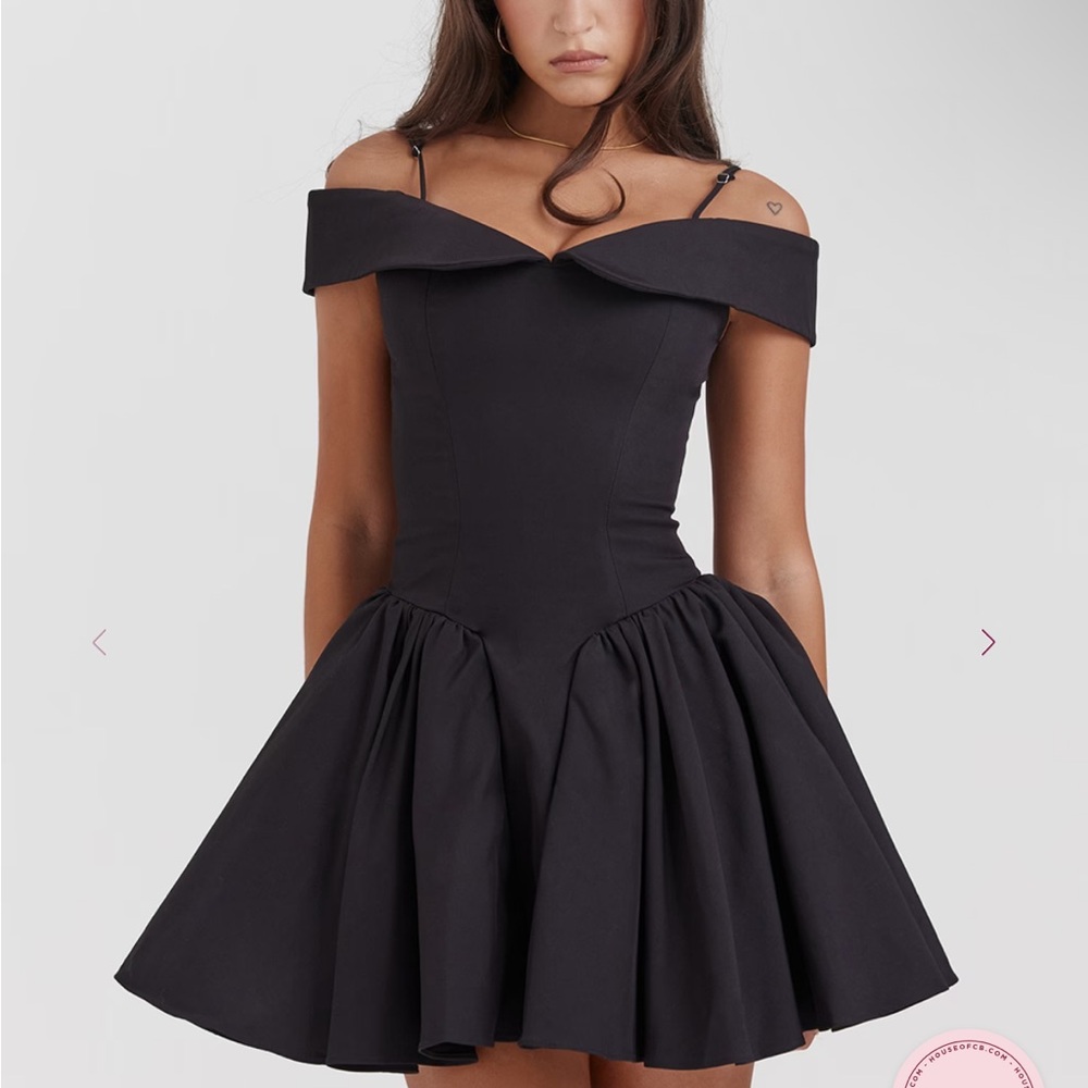 House of CB Black Pleated Off-Shoulder Cocktail Dress
